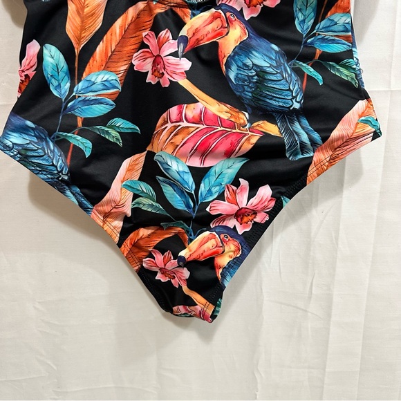 Women’s Deep V-Neck Floral & Toucan One-Piece Swimsuit Size Medium - Picture 4 of 7